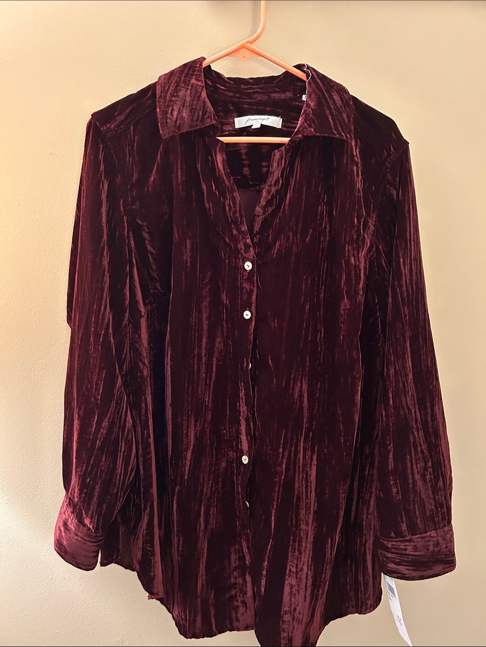 Foxcroft Velvet Button-Down Shirt/tunic in Burgundy